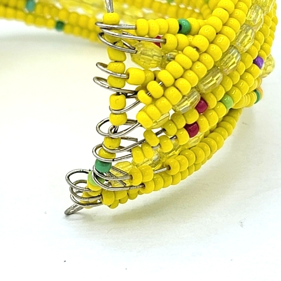 Wire Wrap Seed Bead Woven Braided Wide Cuff Bracelet Vintage - Picture 6 of 8